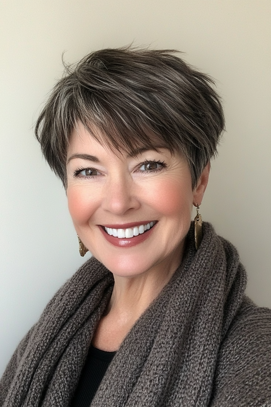 3. Short Textured Pixie in Deep Espresso (Layered Haircuts For Older Women) - Layered Haircuts For Older Women