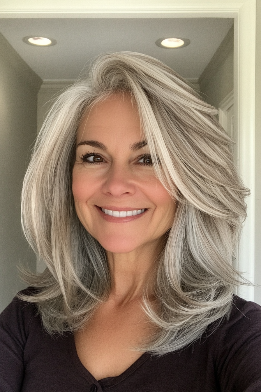 19. Softly Layered Crop in Light Brown with Gray Blending (Layered Haircuts For Older Women) - Layered Haircuts For Older Women