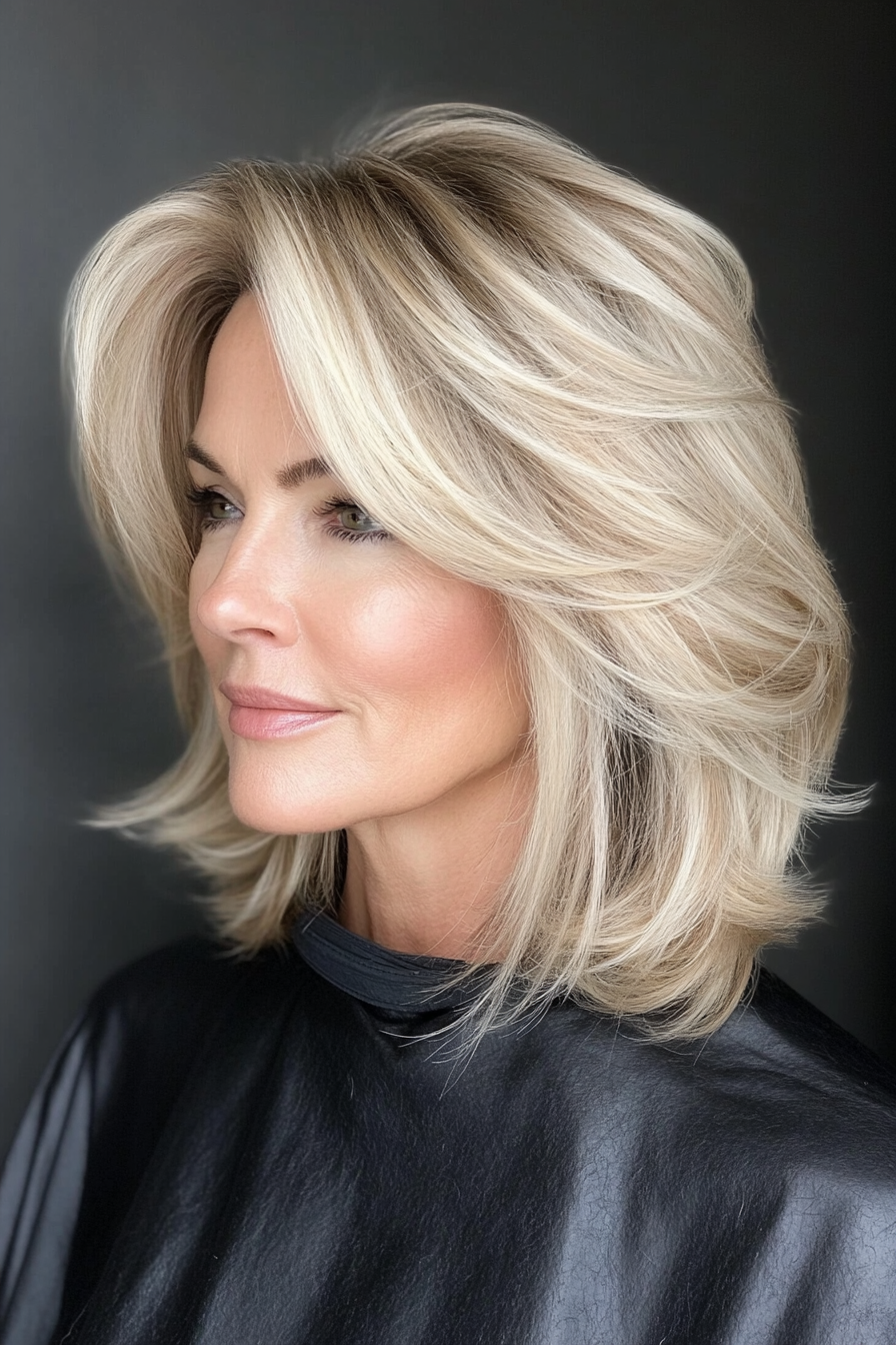 21. Layered French Bob in Sandy Blonde (Layered Haircuts For Older Women) - Layered Haircuts For Older Women