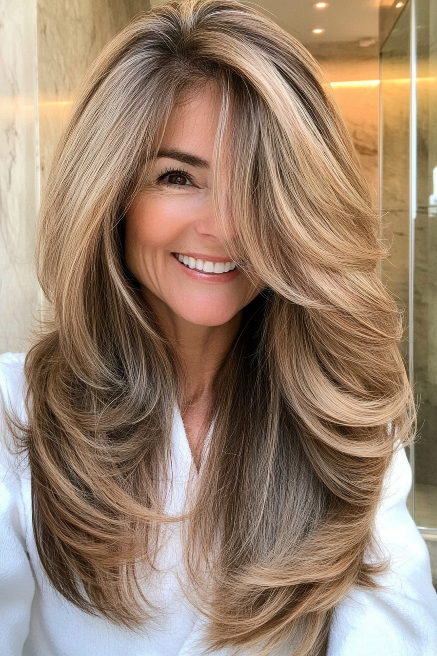 27. Effortless Long Layers in Soft Ash Brown (Layered Haircuts For Older Women) - Layered Haircuts For Older Women