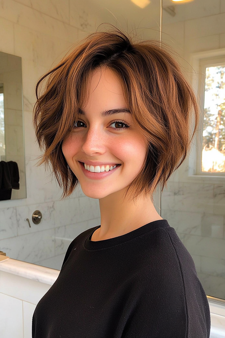 3. Chin-Length Choppy Bob in Medium Chestnut (Shaggy Bob Hairstyles For Fine Hair) - Shaggy Bob Hairstyles For Fine Hair