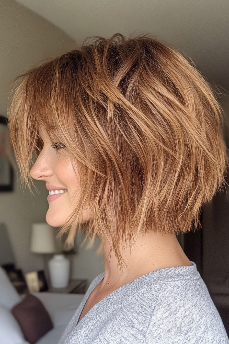 6. Messy Shag Bob in Medium Golden Brown (Shaggy Bob Hairstyles For Fine Hair) - Shaggy Bob Hairstyles For Fine Hair