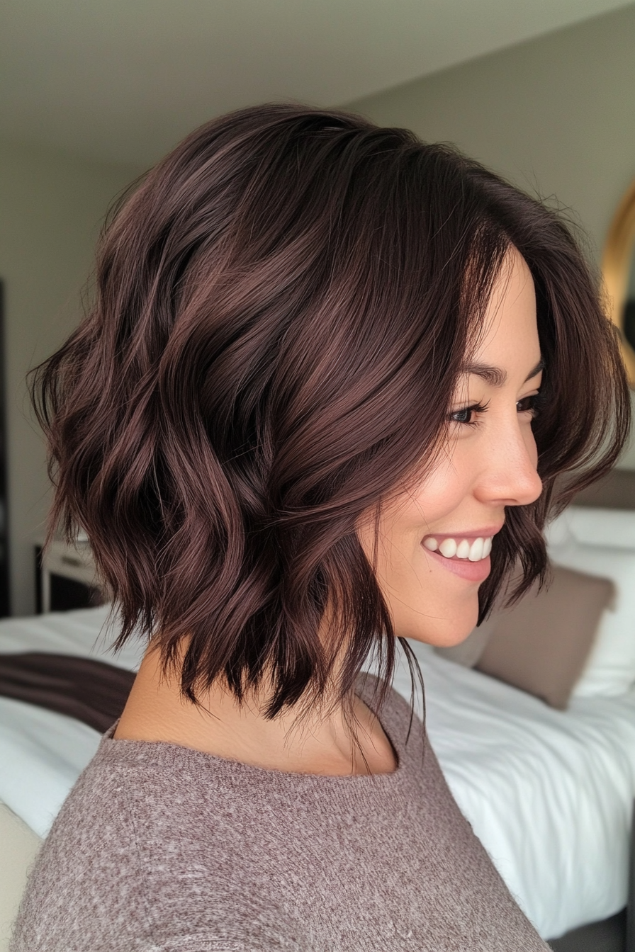 7. Wavy Shag Bob in Dark Chocolate Brown (Shaggy Bob Hairstyles For Fine Hair) - Shaggy Bob Hairstyles For Fine Hair