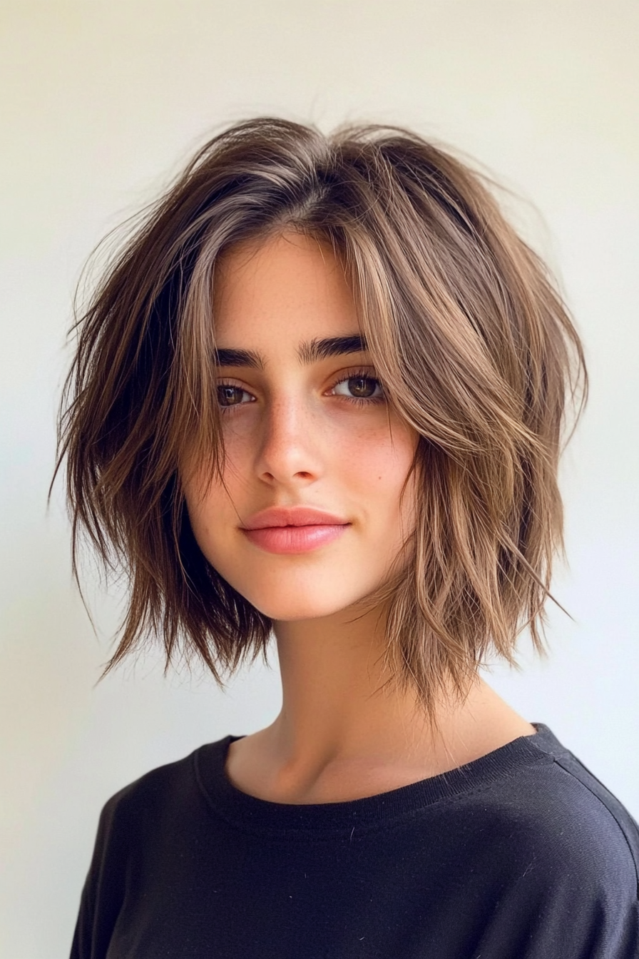 8. Angled Shaggy Bob in Caramel Brown (Shaggy Bob Hairstyles For Fine Hair) - Shaggy Bob Hairstyles For Fine Hair