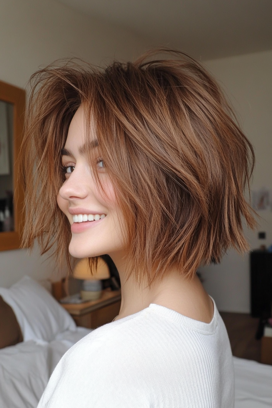 12. Razor-Cut Shaggy Bob in Light Chestnut Brown (Shaggy Bob Hairstyles For Fine Hair) - Shaggy Bob Hairstyles For Fine Hair
