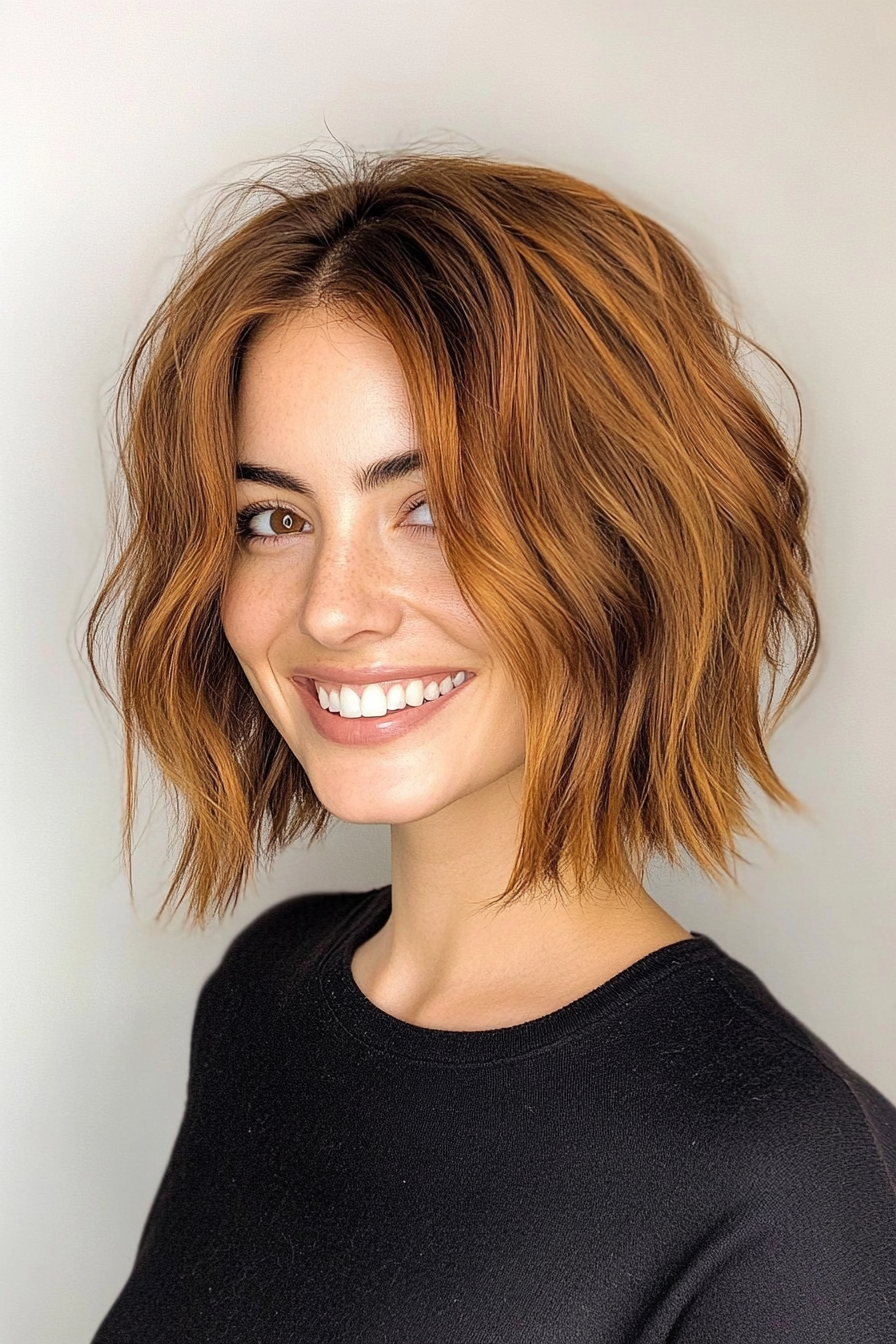 14. Wavy Shag Bob with Subtle Layers in Rich Auburn (Shaggy Bob Hairstyles For Fine Hair) - Shaggy Bob Hairstyles For Fine Hair