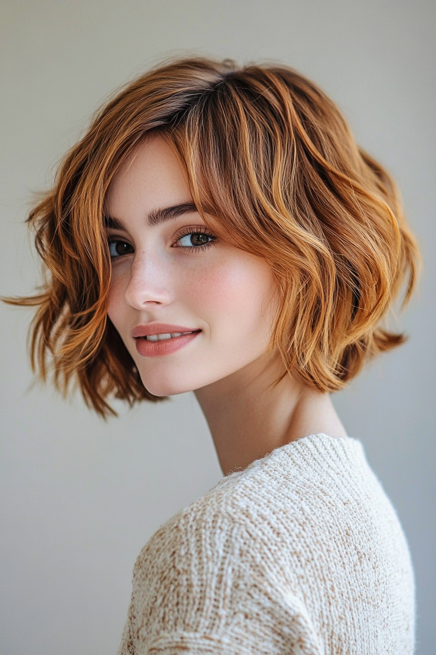 20. Side-Parted Shaggy Bob in Golden Caramel (Shaggy Bob Hairstyles For Fine Hair) - Shaggy Bob Hairstyles For Fine Hair