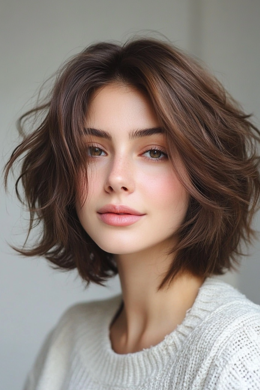 26. Shaggy Bob with Soft Waves in Ash Chestnut Brown (Shaggy Bob Hairstyles For Fine Hair) - Shaggy Bob Hairstyles For Fine Hair