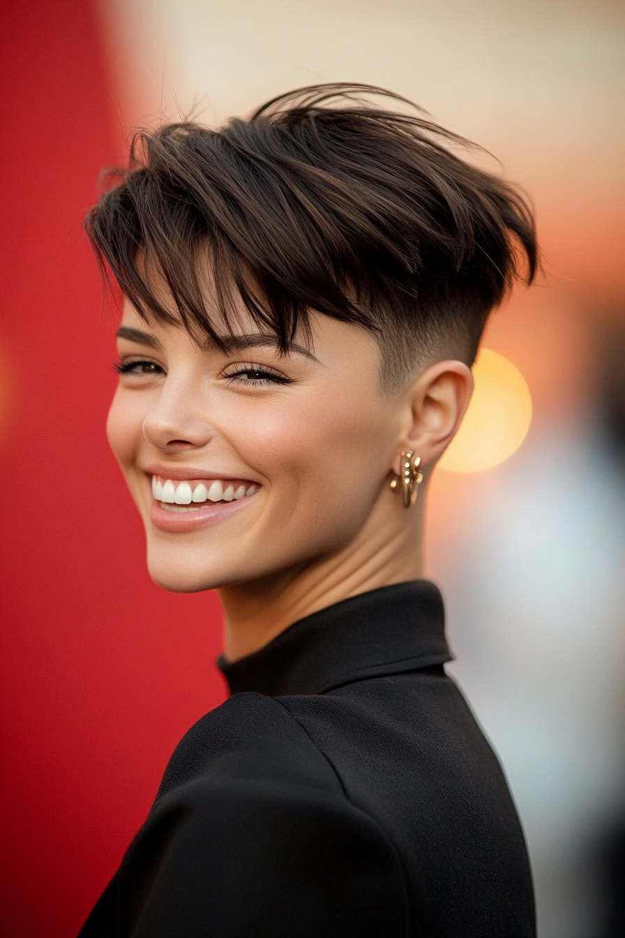20. Dark Espresso Undercut Pixie with Blunt Fringe (Undercut Pixie Hairstyles) - Undercut Pixie Hairstyles