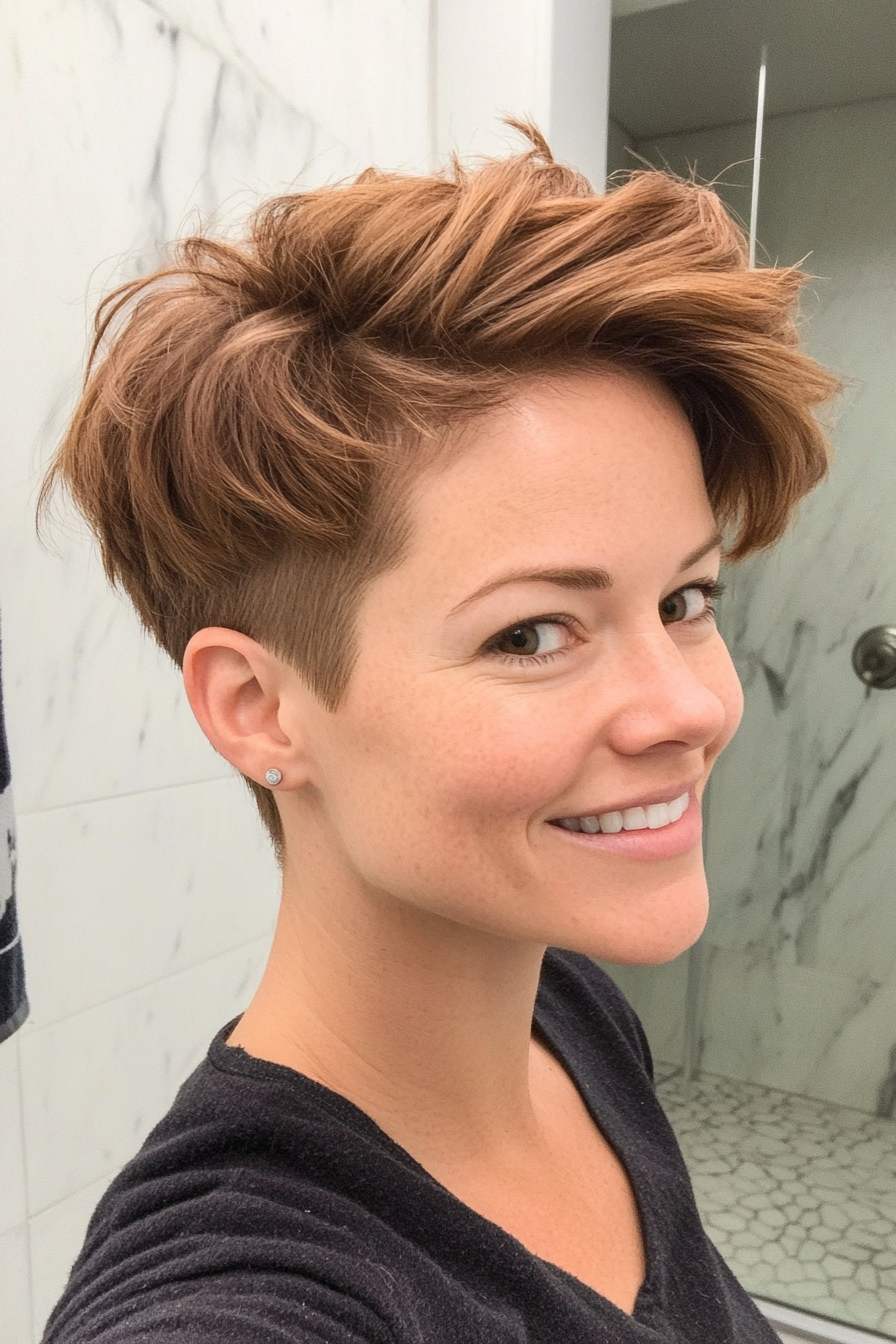 23. Warm Maple Undercut Pixie with Tousled Top (Undercut Pixie Hairstyles) - Undercut Pixie Hairstyles