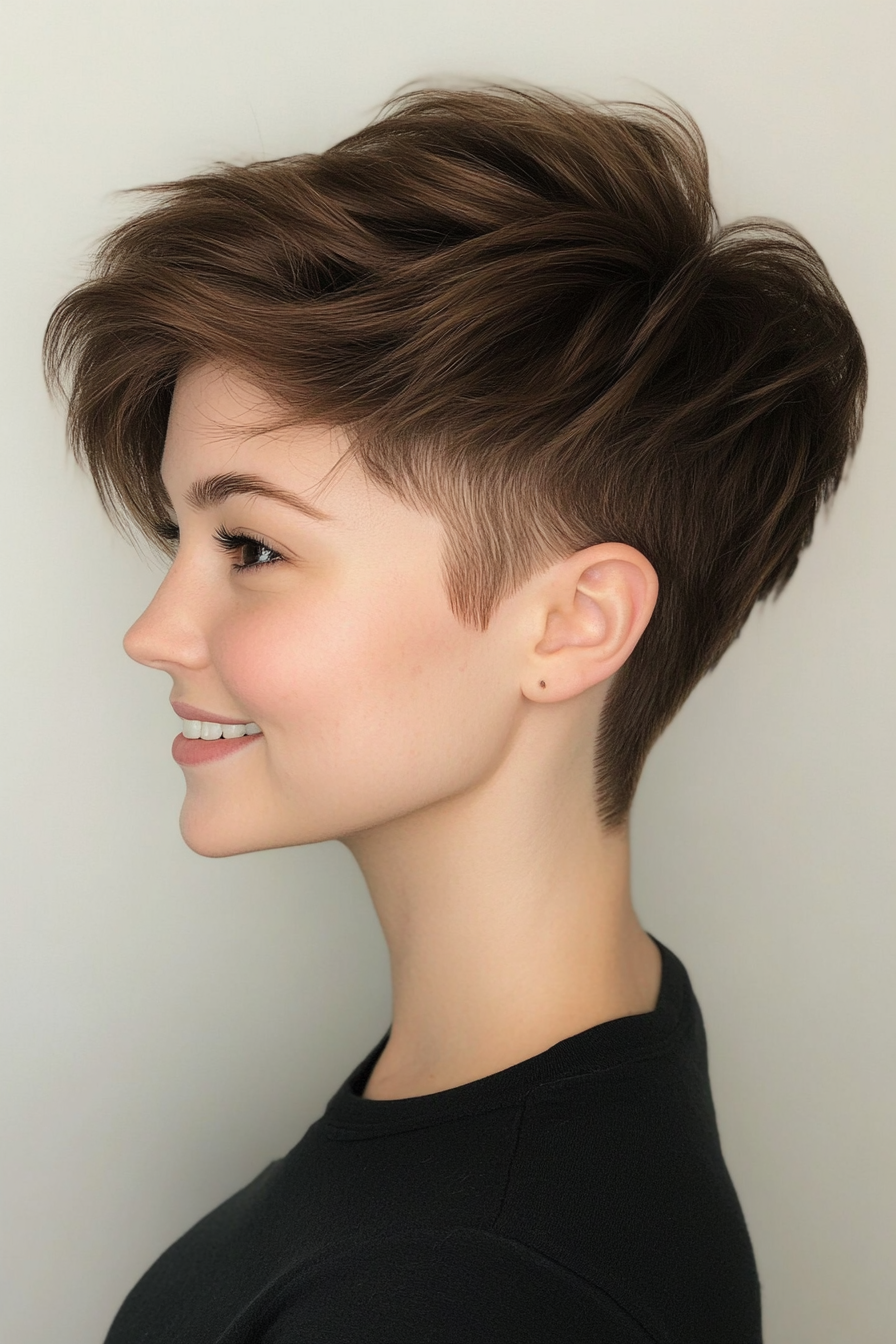 24. Espresso Brown Undercut Pixie with Razor Texture (Undercut Pixie Hairstyles) - Undercut Pixie Hairstyles