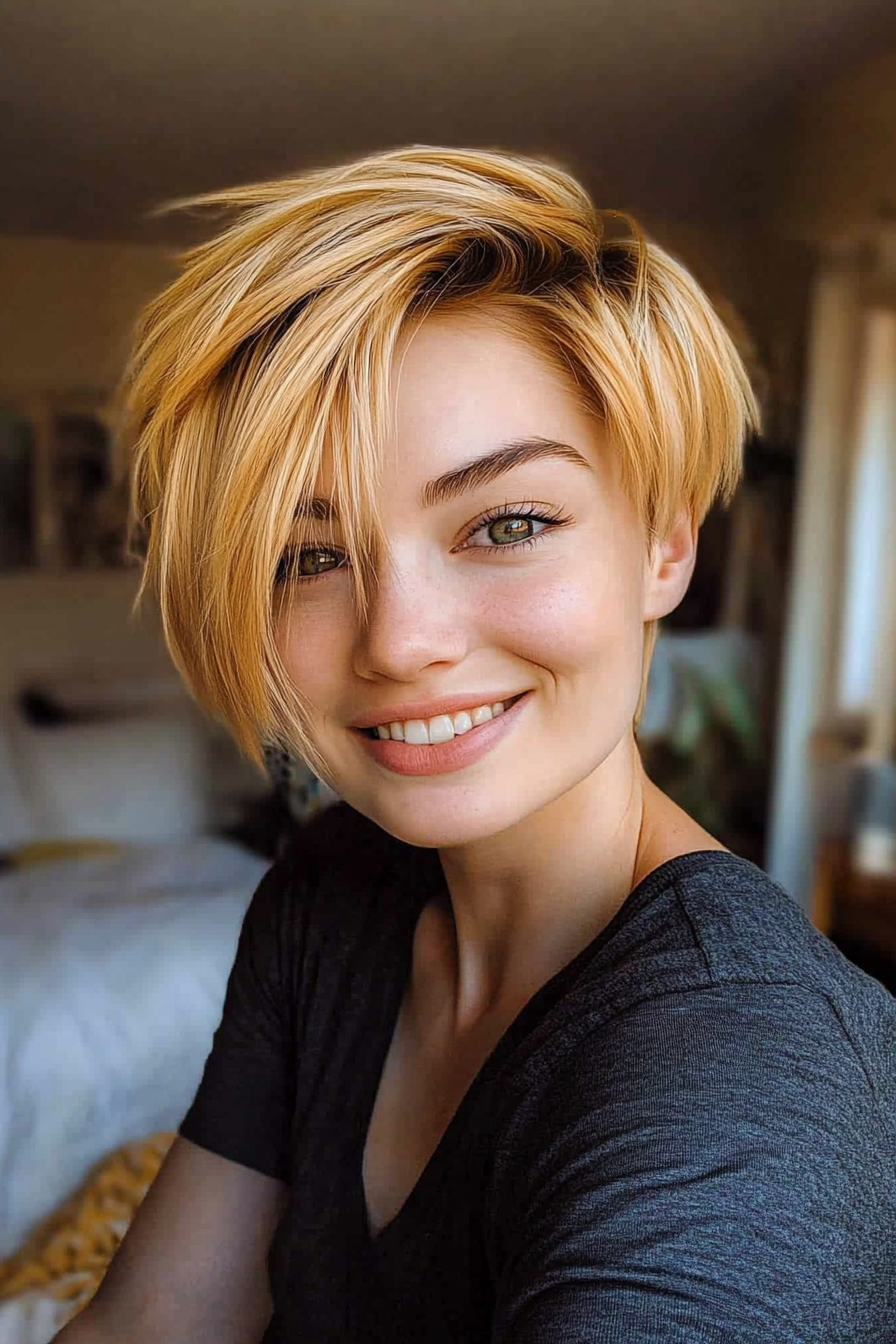 3. Golden Honey Choppy Pixie (Undercut Pixie Hairstyles) - Undercut Pixie Hairstyles