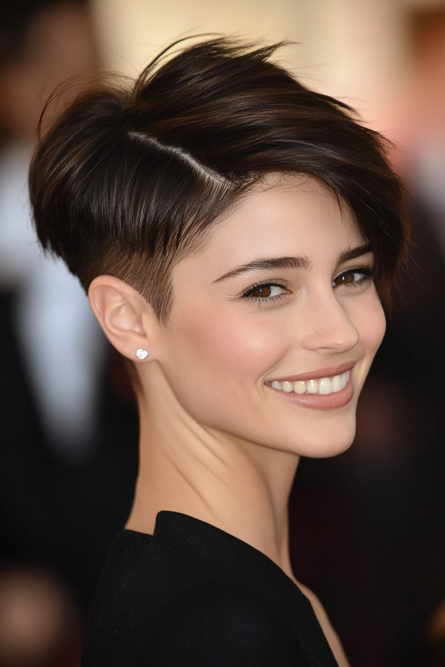4. Chocolate Brown Asymmetrical Pixie (Undercut Pixie Hairstyles) - Undercut Pixie Hairstyles