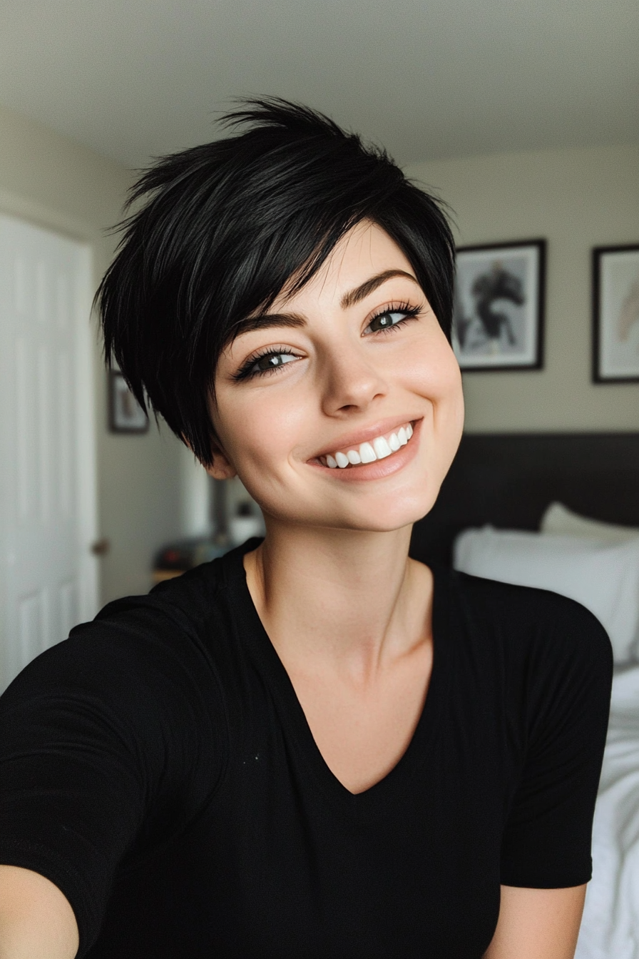 6. Raven Black Sleek Pixie (Undercut Pixie Hairstyles) - Undercut Pixie Hairstyles