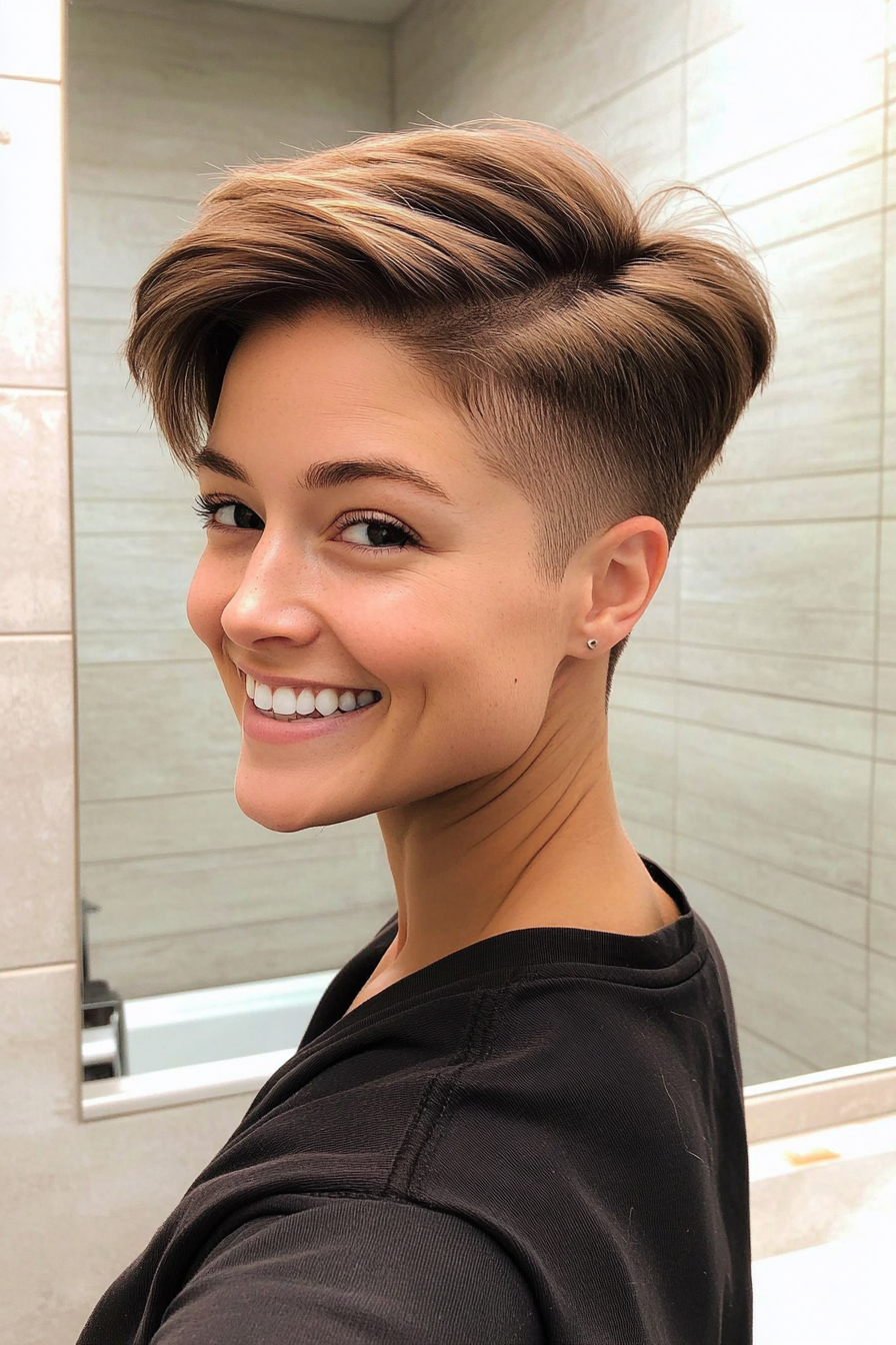 8. Mocha Brown Tapered Pixie Cut (Undercut Pixie Hairstyles) - Undercut Pixie Hairstyles