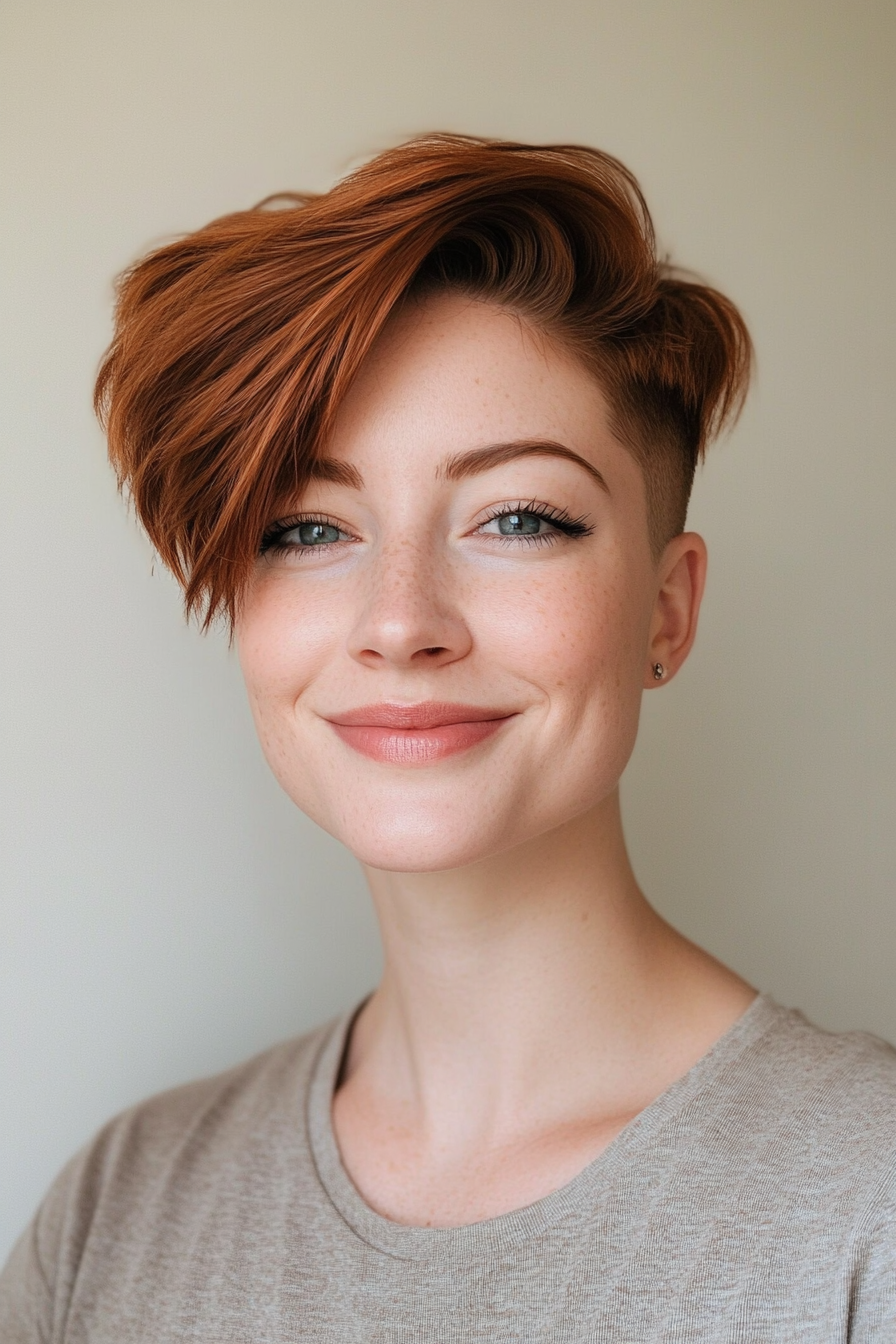 9. Deep Chestnut Side-Swept Pixie (Undercut Pixie Hairstyles) - Undercut Pixie Hairstyles