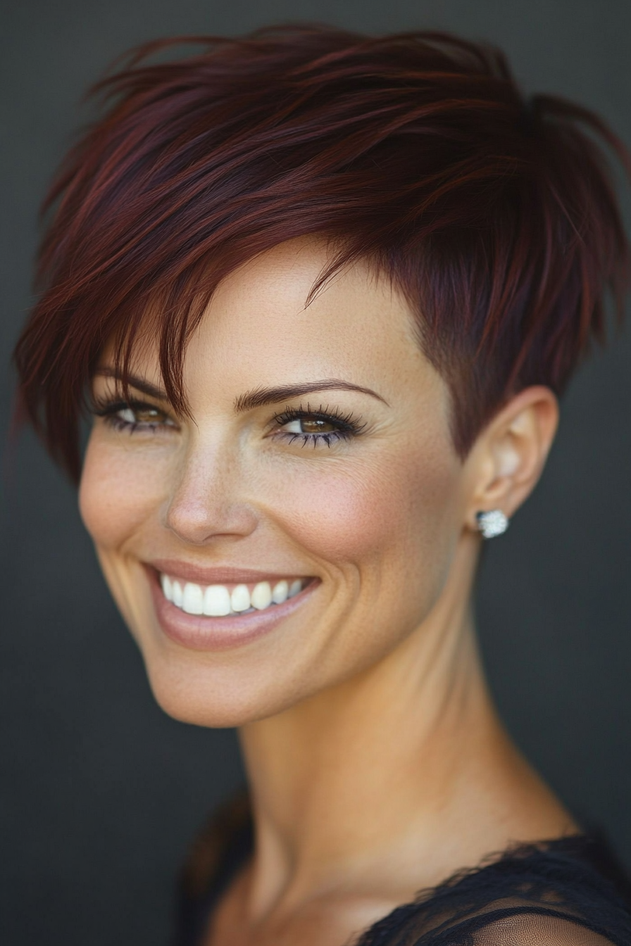 11. Rich Mahogany Undercut Pixie with Wispy Layers (Undercut Pixie Hairstyles) - Undercut Pixie Hairstyles