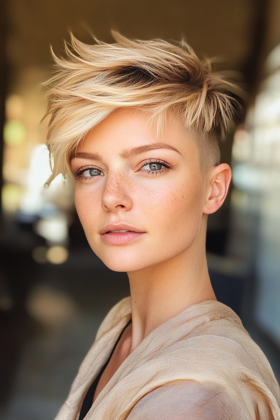 13. Honey Blonde Feathered Pixie Cut (Undercut Pixie Hairstyles) - Undercut Pixie Hairstyles
