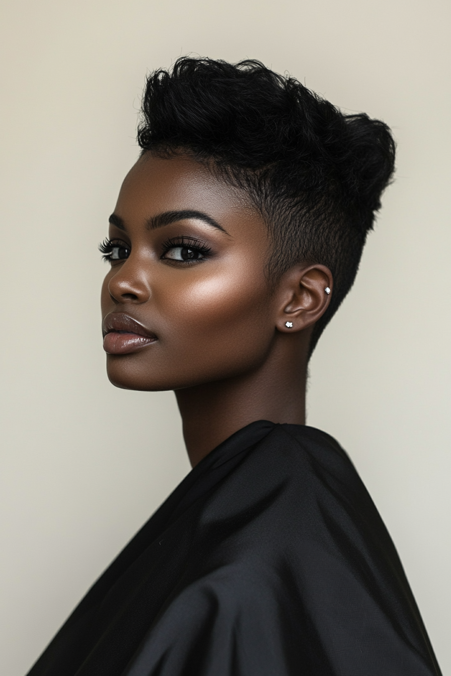 14. Natural Black Undercut Pixie with Volume (Undercut Pixie Hairstyles) - Undercut Pixie Hairstyles