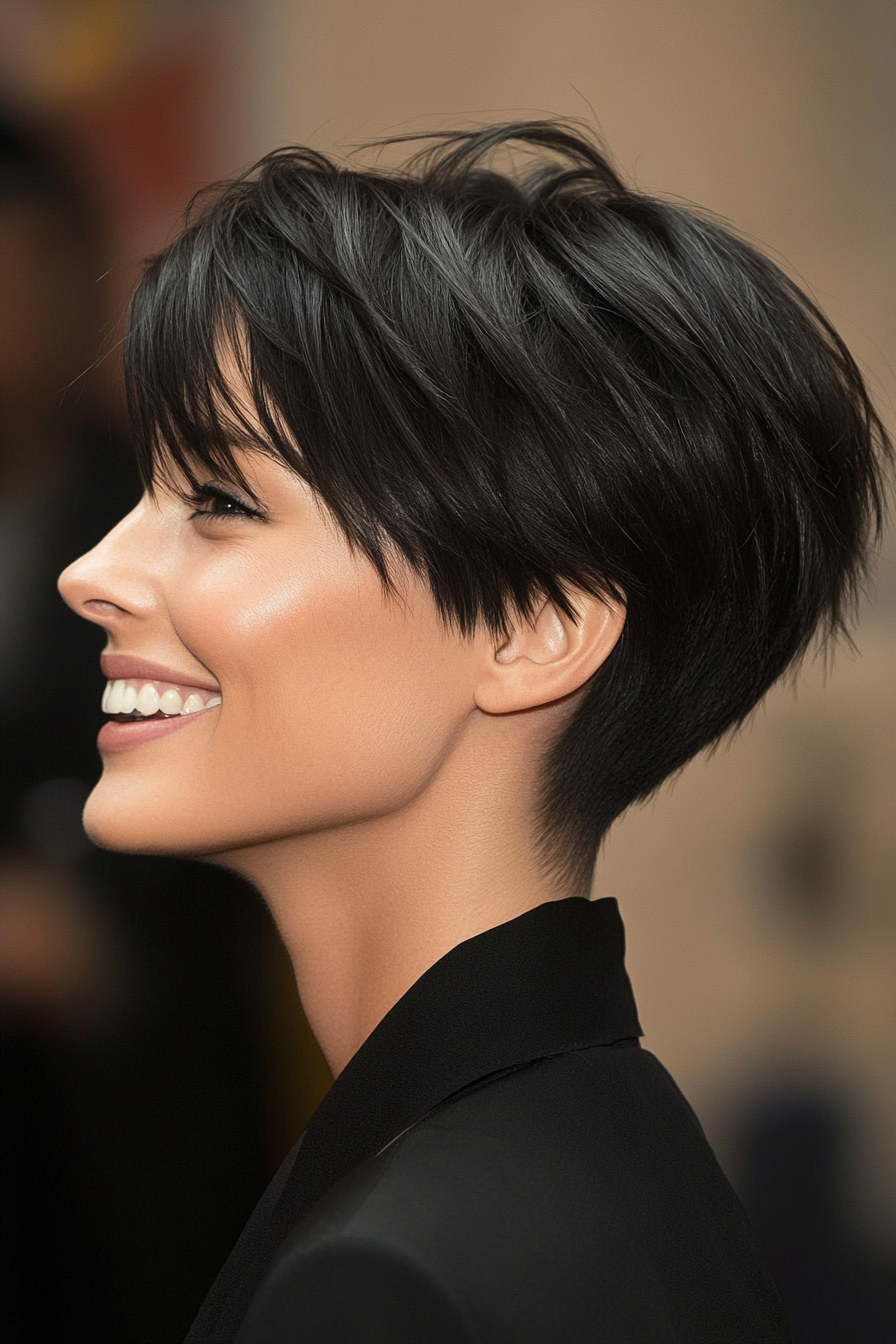 2. Layered Pixie Cut in Natural Black (Short Haircuts For Women With Straight Hair) - Short Haircuts For Women With Straight Hair