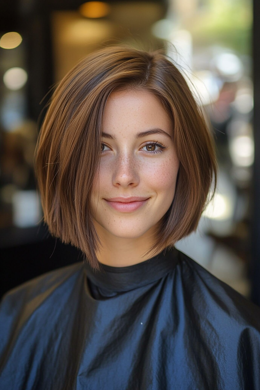 4. Angled Lob in Chestnut Brown (Short Haircuts For Women With Straight Hair) - Short Haircuts For Women With Straight Hair