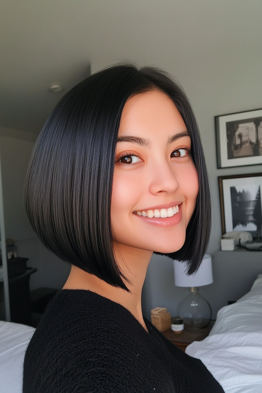 7. Sleek Ear-Length Cut in Jet Black (Short Haircuts For Women With Straight Hair) - Short Haircuts For Women With Straight Hair
