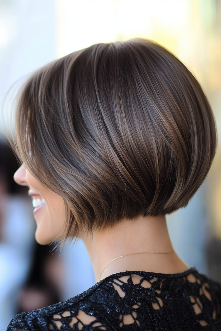 13. Stacked Bob in Ash Brown (Short Haircuts For Women With Straight Hair) - Short Haircuts For Women With Straight Hair