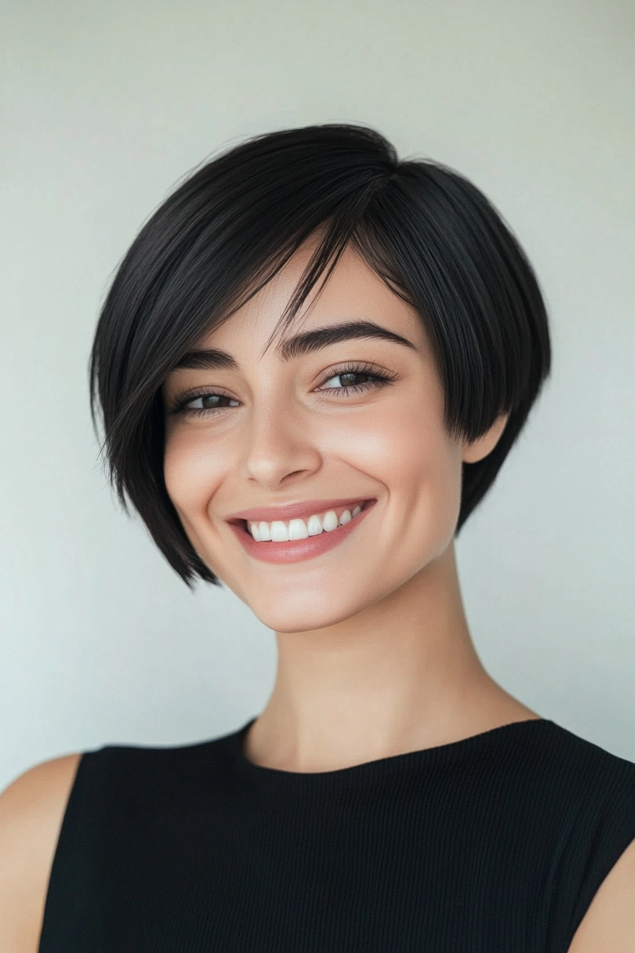 24. Ultra-Sleek Pixie Bob in Natural Black (Short Haircuts For Women With Straight Hair) - Short Haircuts For Women With Straight Hair