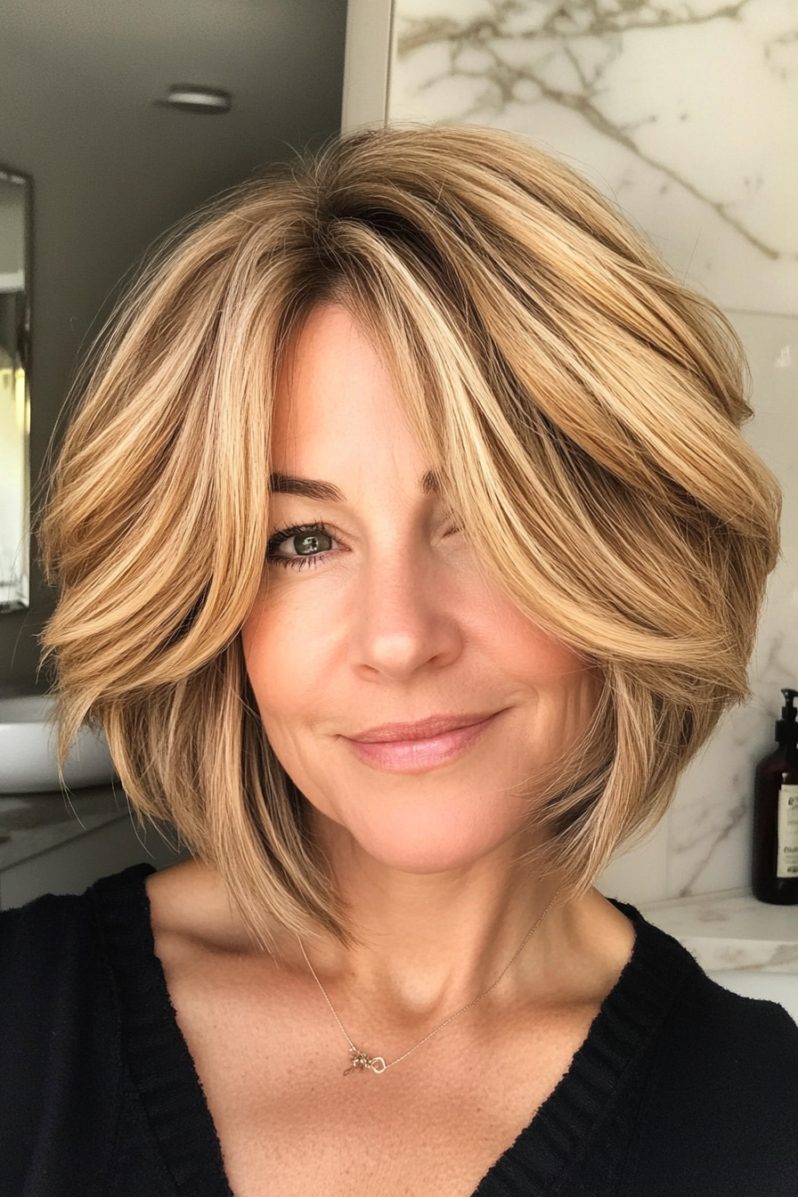 3. Textured Bob in Warm Honey Blonde (Layered Bob Haircuts For Women Over 50) - Layered Bob Haircuts For Women Over 50
