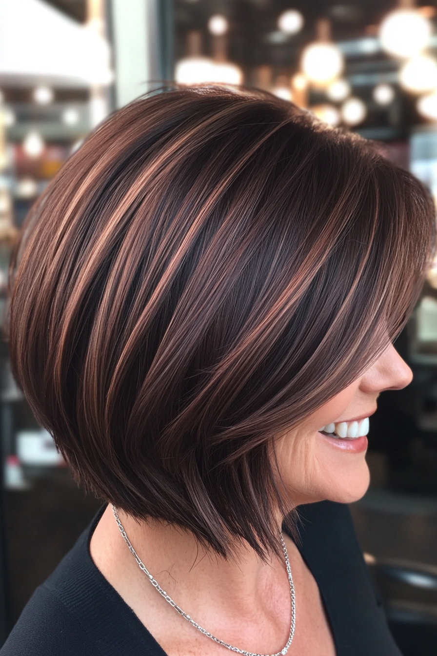 6. Short Layered Bob in Dark Chocolate Brown (Layered Bob Haircuts For Women Over 50) - Layered Bob Haircuts For Women Over 50