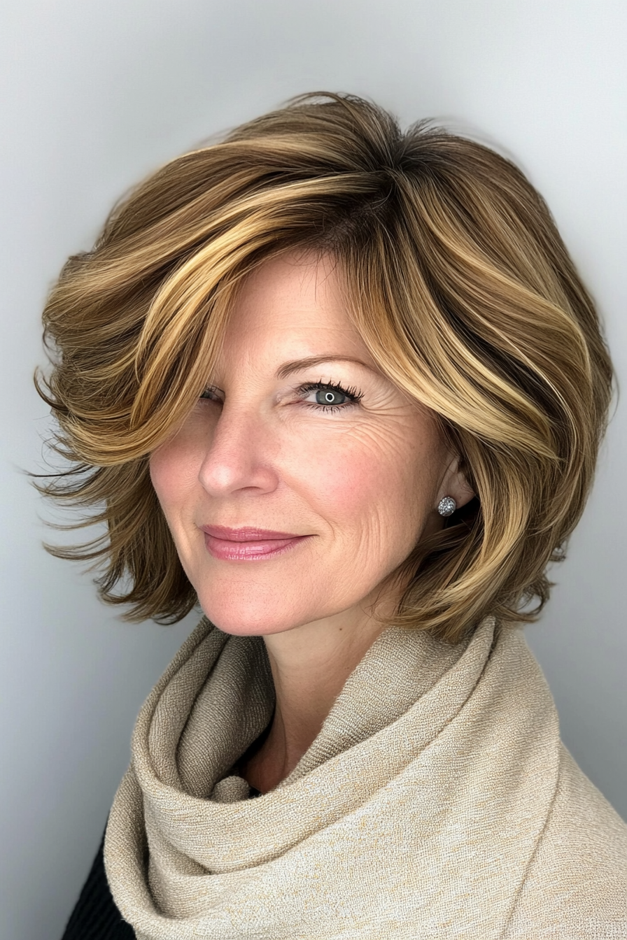 7. Blended Layered Bob in Soft Caramel Brown (Layered Bob Haircuts For Women Over 50) - Layered Bob Haircuts For Women Over 50