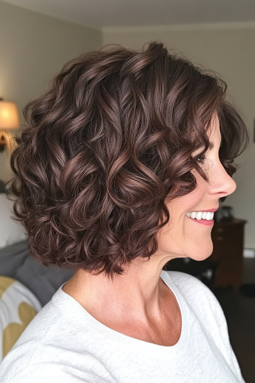 12. Curly Bob in Dark Mocha Brown (Layered Bob Haircuts For Women Over 50) - Layered Bob Haircuts For Women Over 50
