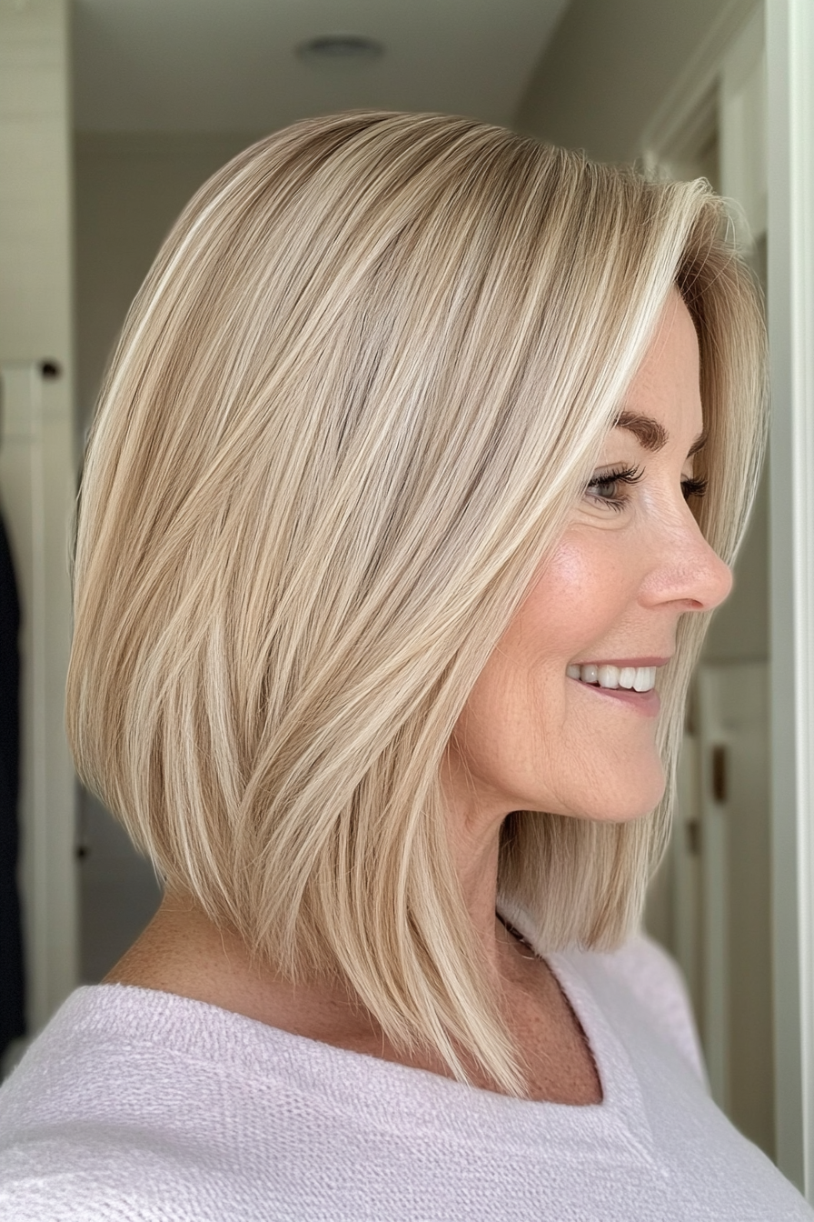 5. Angled Bob in Sandy Blonde (Haircuts For Women Over 50 With Fine Hair) - Haircuts For Women Over 50 With Fine Hair