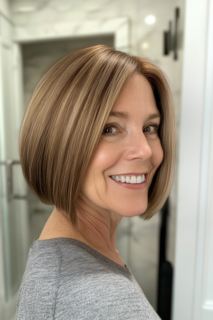 8. Chin-Length Blunt Cut in Soft Caramel (Haircuts For Women Over 50 With Fine Hair) - Haircuts For Women Over 50 With Fine Hair