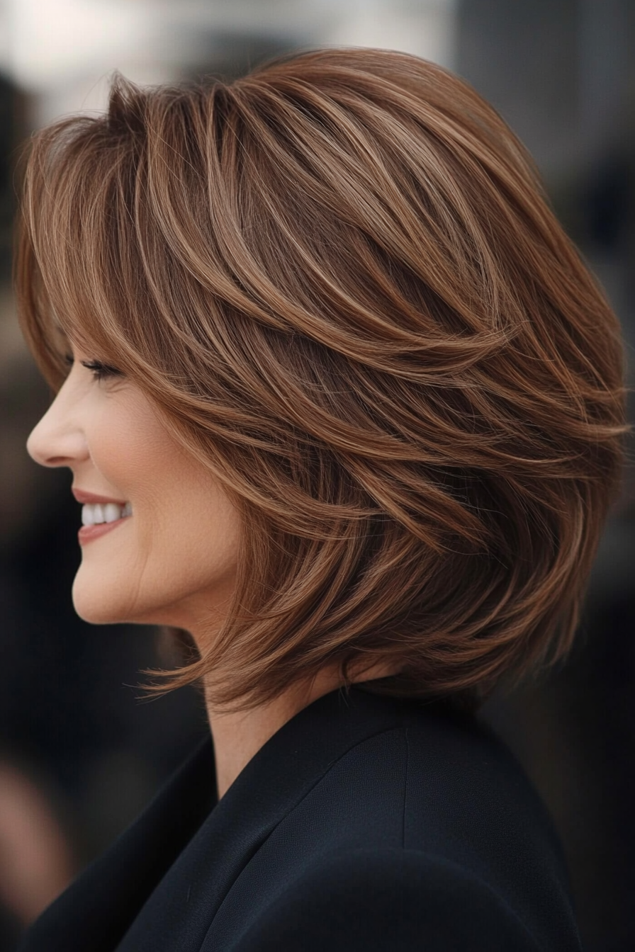 14. Stacked Bob in Light Mahogany (Haircuts For Women Over 50 With Fine Hair) - Haircuts For Women Over 50 With Fine Hair