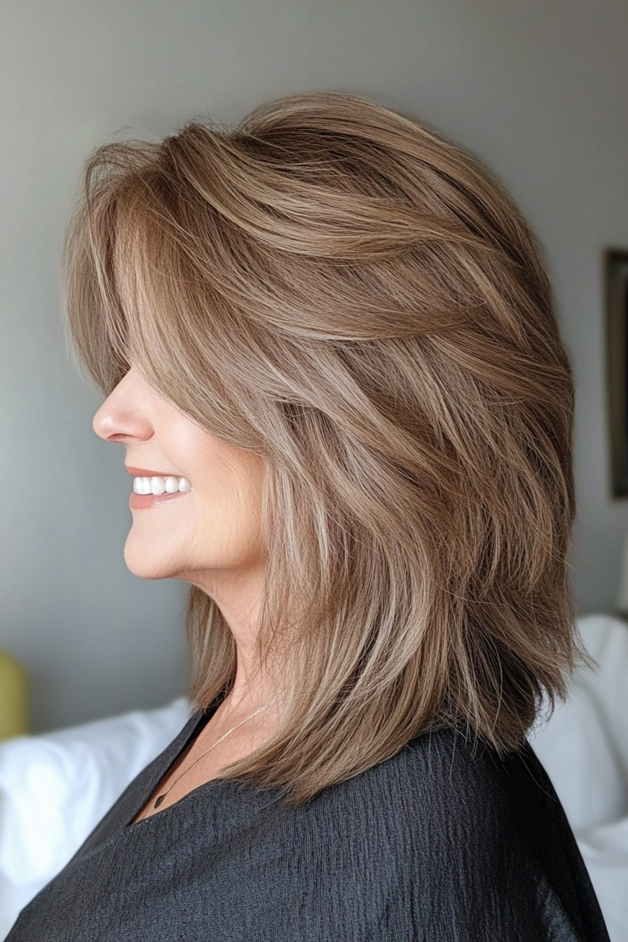 15. Medium Shag in Ash Brown (Haircuts For Women Over 50 With Fine Hair) - Haircuts For Women Over 50 With Fine Hair