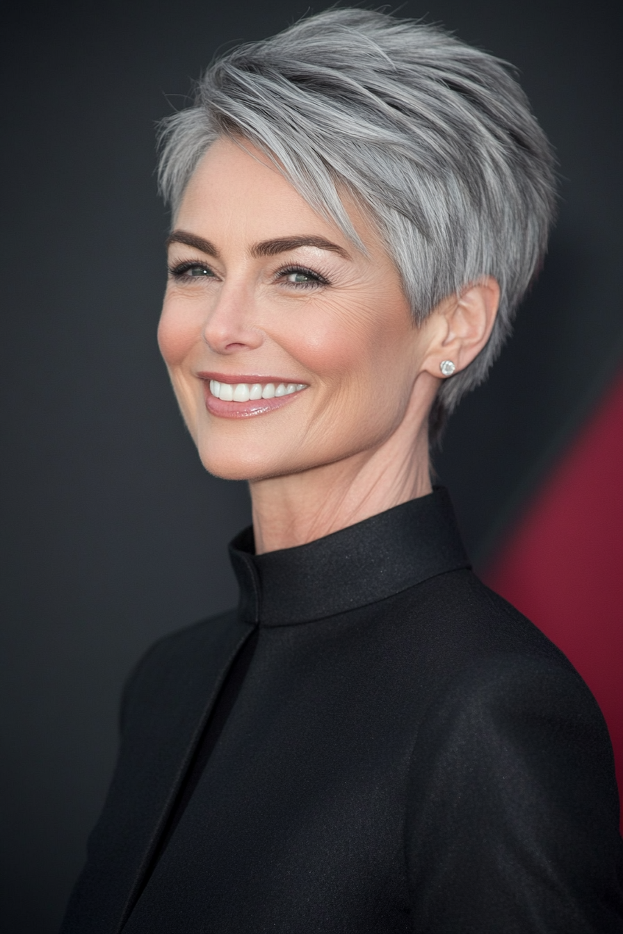 17. Long Pixie in Dark Charcoal (Haircuts For Women Over 50 With Fine Hair) - Haircuts For Women Over 50 With Fine Hair