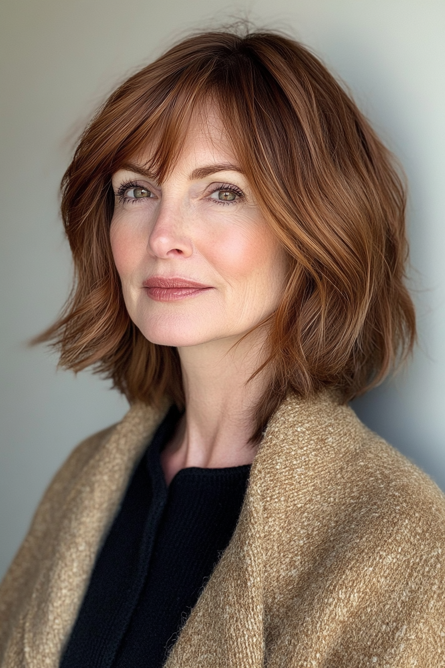 20. Choppy Bob in Dark Chestnut (Haircuts For Women Over 50 With Fine Hair) - Haircuts For Women Over 50 With Fine Hair