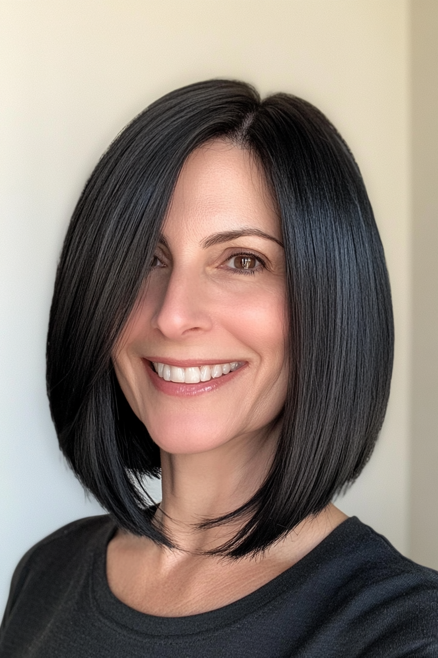 23. Sleek Mid-Length Cut in Natural Black (Haircuts For Women Over 50 With Fine Hair) - Haircuts For Women Over 50 With Fine Hair