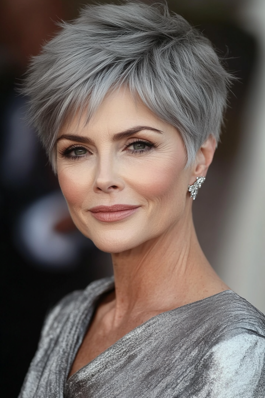 24. Voluminous Short Cut in Soft Pewter Gray (Haircuts For Women Over 50 With Fine Hair) - Haircuts For Women Over 50 With Fine Hair