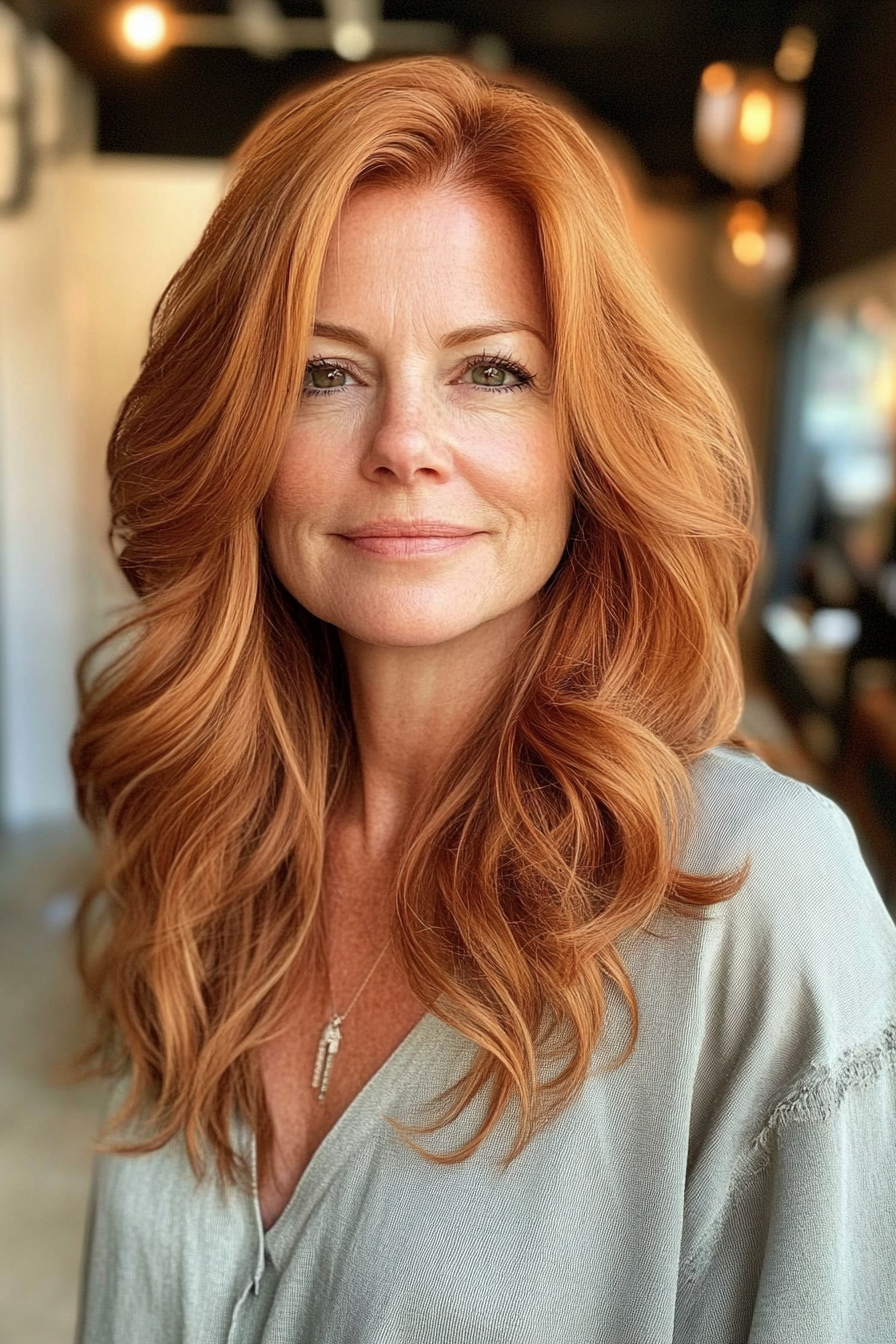 26. Shoulder-Length Soft Waves in Copper Brown (Haircuts For Women Over 50 With Fine Hair) - Haircuts For Women Over 50 With Fine Hair