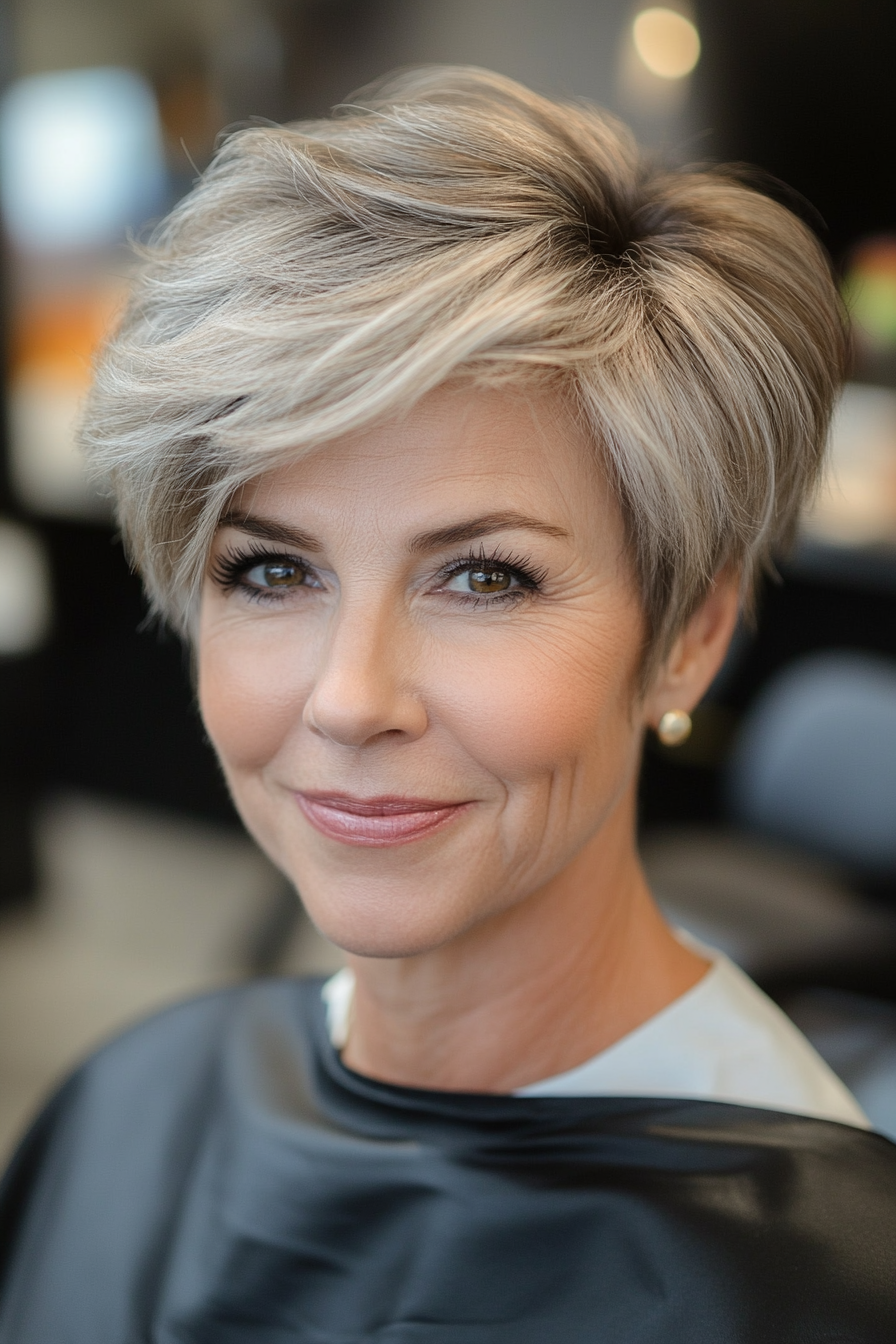 4. Feathered Pixie with Soft Ash Brown Undertones (Hairstyles For Women Over 50 With Thick Hair) - Hairstyles For Women Over 50 With Thick Hair
