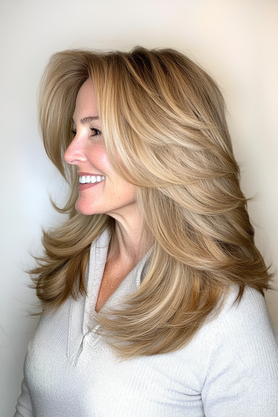 5. Collarbone-Length Layered Cut with Honey Blonde Dimension (Hairstyles For Women Over 50 With Thick Hair) - Hairstyles For Women Over 50 With Thick Hair