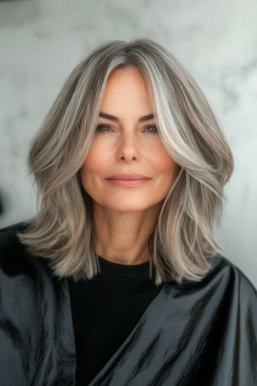 11. Choppy Shoulder-Length Cut with Ash Blonde Highlights (Hairstyles For Women Over 50 With Thick Hair) - Hairstyles For Women Over 50 With Thick Hair