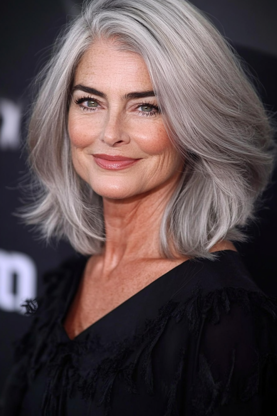 21. Feathered Mid-Length Cut with Cool Platinum Strands (Hairstyles For Women Over 50 With Thick Hair) - Hairstyles For Women Over 50 With Thick Hair