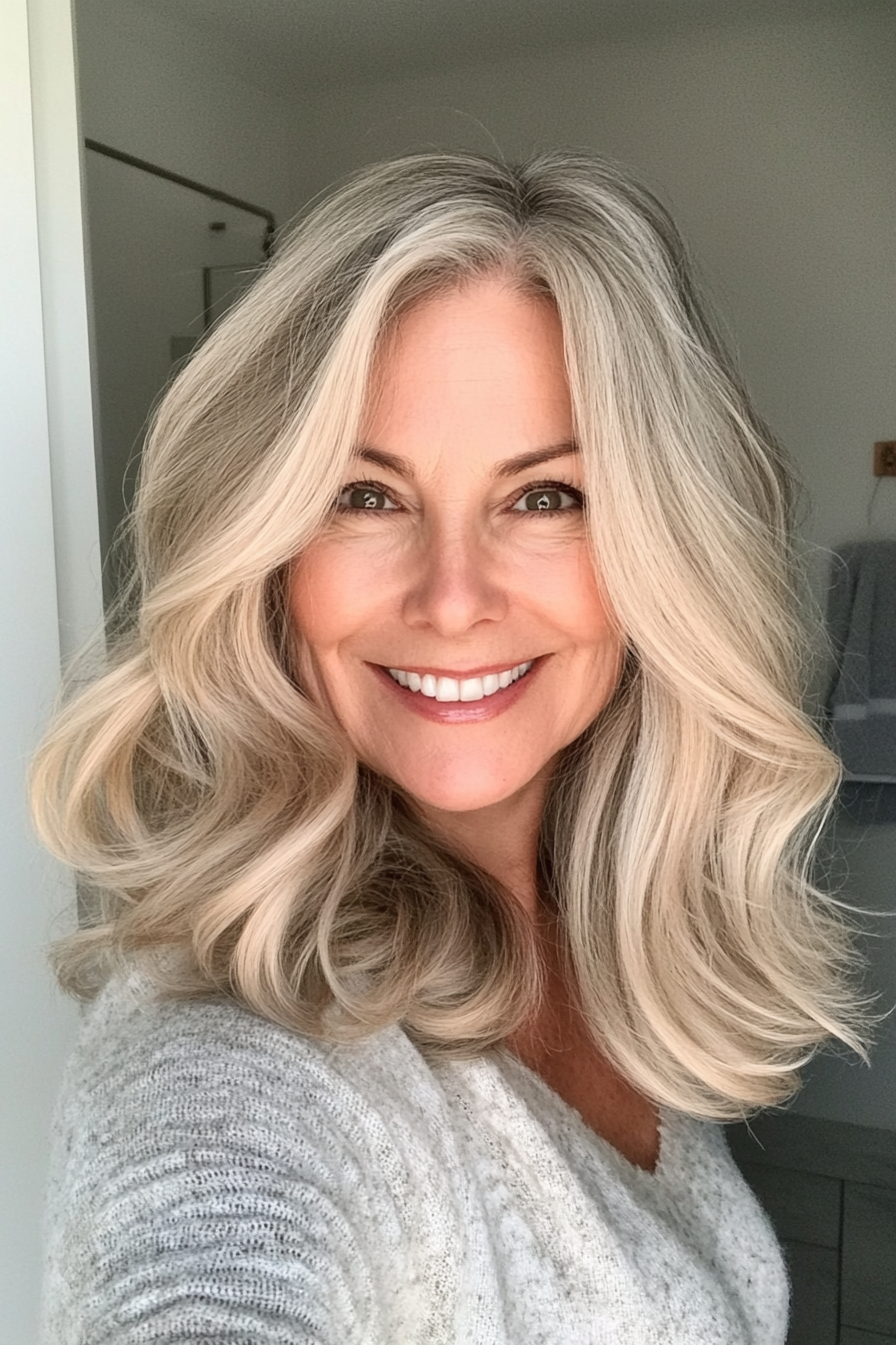 24. Relaxed Shoulder-Length Waves with Soft Natural Blonde (Hairstyles For Women Over 50 With Thick Hair) - Hairstyles For Women Over 50 With Thick Hair