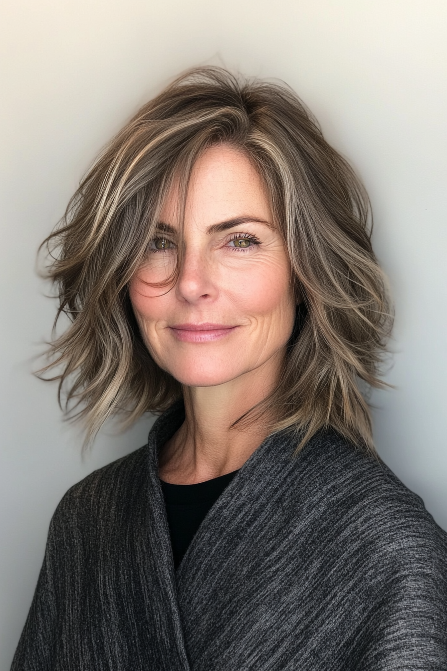 4. Textured Lob in Ash Brown (Medium Length Haircuts For Women Over 60) - Medium Length Haircuts For Women Over 60