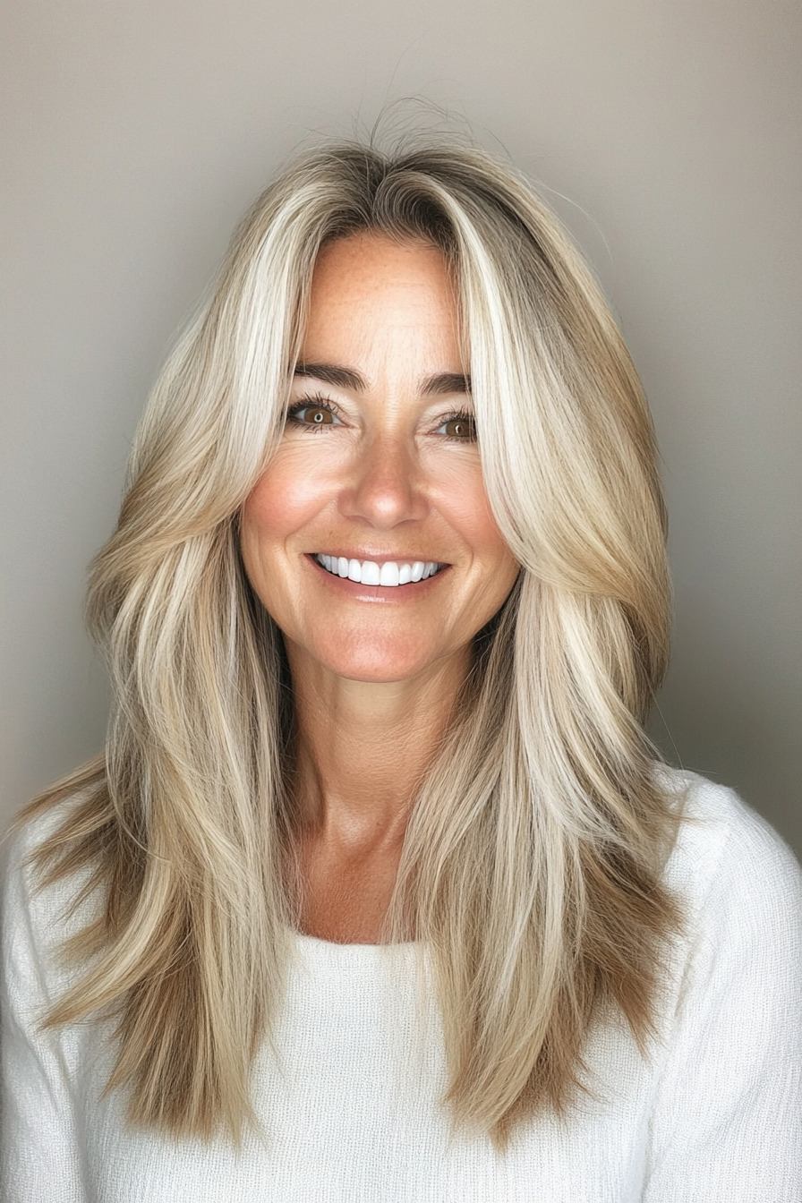 6. Face-Framing Layers in Warm Honey Blonde (Medium Length Haircuts For Women Over 60) - Medium Length Haircuts For Women Over 60