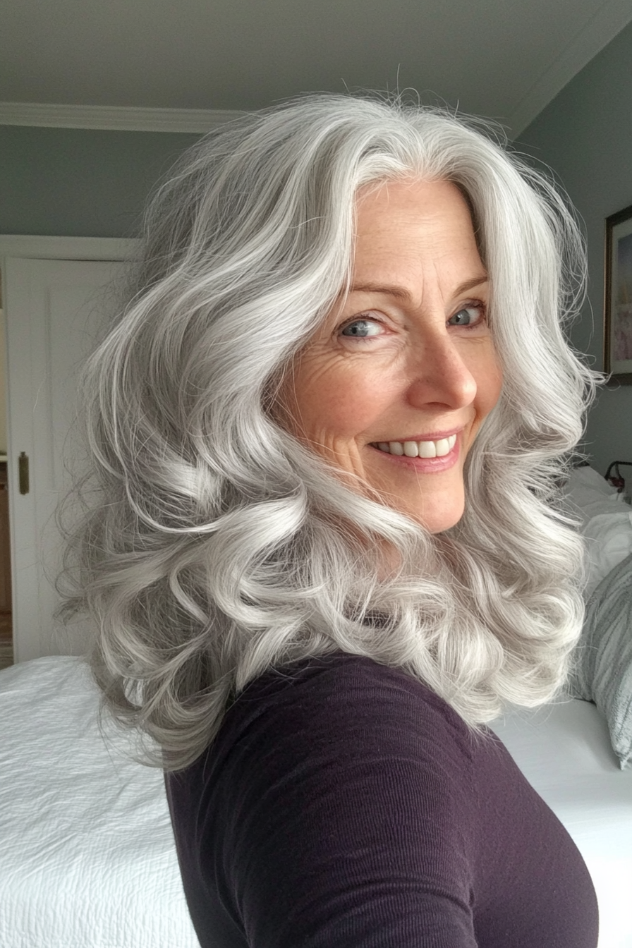 10. Soft Curls in Natural Grey (Medium Length Haircuts For Women Over 60) - Medium Length Haircuts For Women Over 60