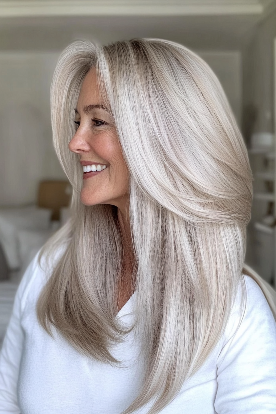 11. Swoopy Layers in Light Ash Blonde (Medium Length Haircuts For Women Over 60) - Medium Length Haircuts For Women Over 60